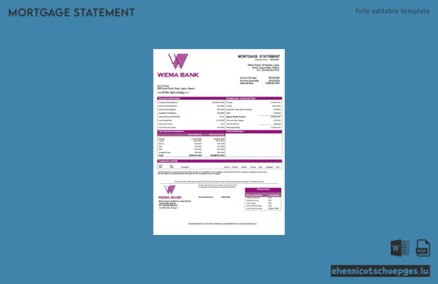 Nigeria Wema Bank Hypothekenabrechnung Word- und PDF-Beispielvorschau